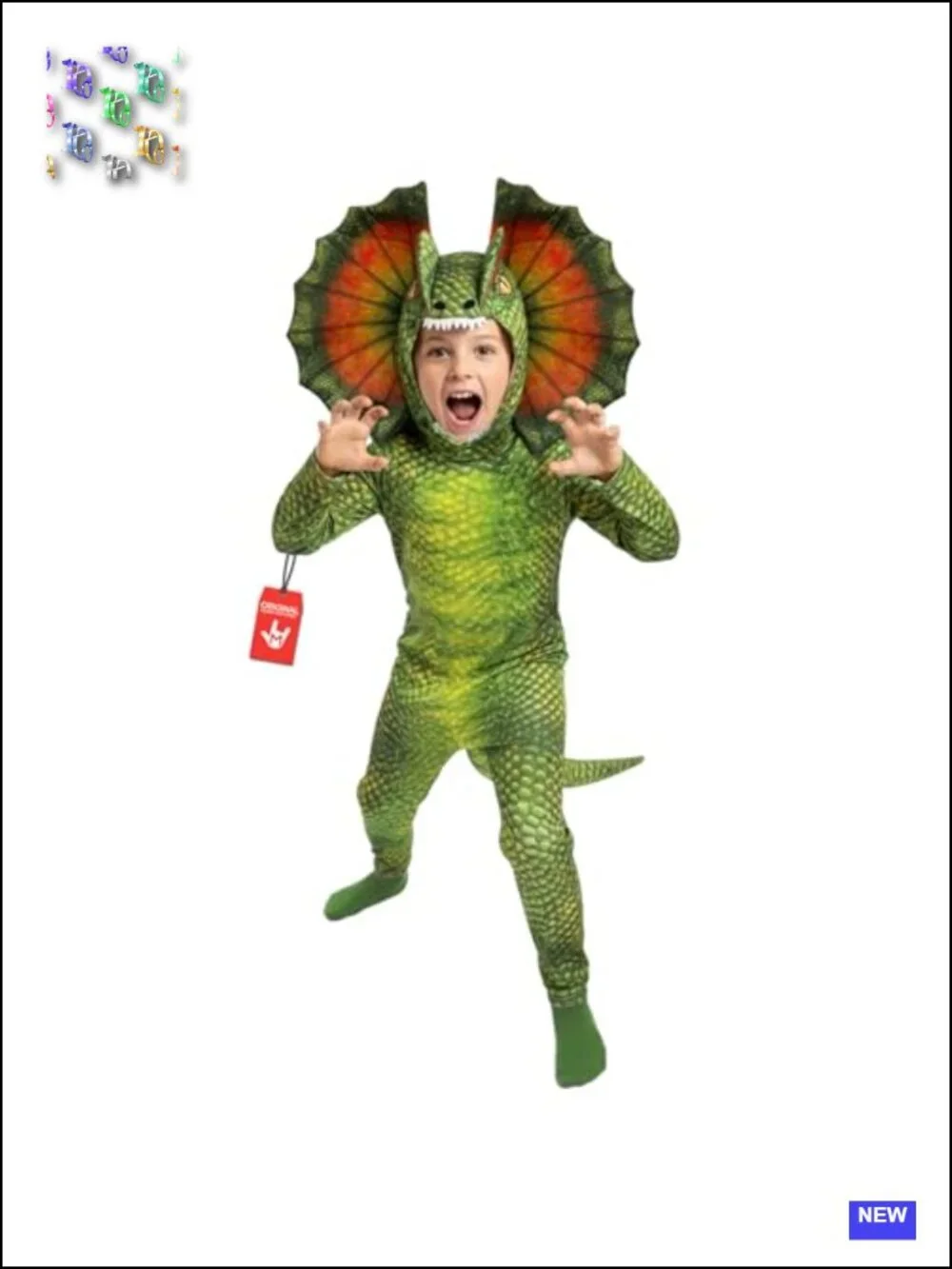 Kids Dinosaur Halloween Costume Boys Dilophosaurus Green Jumpsuit Hood